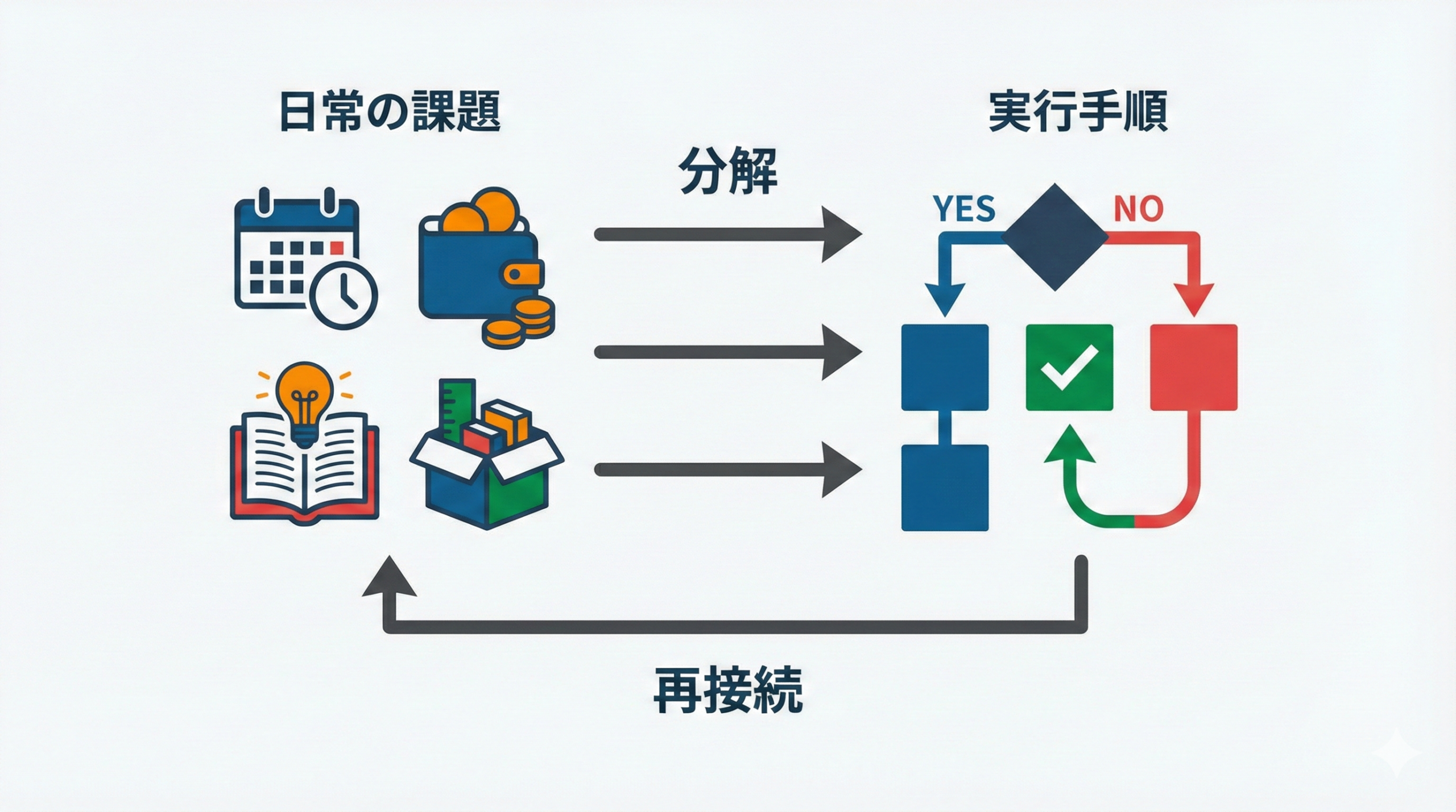 プログラミング的思考で日常問題を分解と再接続で整理する図解アイキャッチ